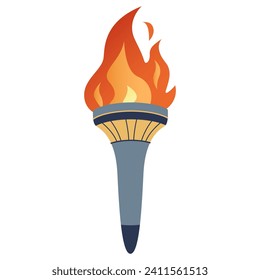 Flaming torch. Cartoon torch withe flame. Burning fire or flame. Sport fire sign. Competitions, athletic, champion, sports game or freedom torches with flames icon.