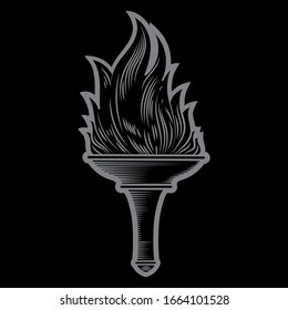 Flaming Torch. Torch fire vector logo design, isolated on black, vector illustration