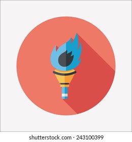 flaming torch flat icon with long shadow, eps10