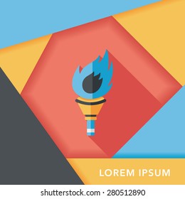flaming torch flat icon with long shadow,eps10