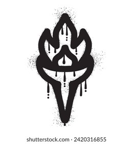 Flaming torch graffiti drawn with black spray paint