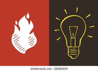 Flaming torch and lightbulb