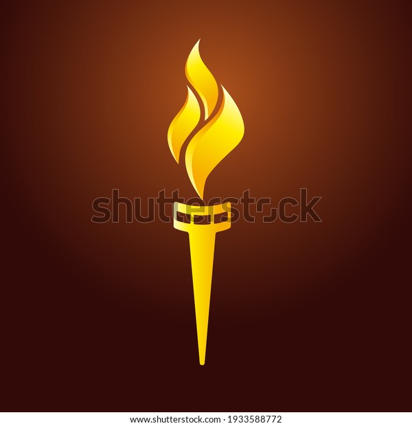 Flaming torch logo\
concept. Sport fire gold colored creative sign. Competitions,\
union, club or confederacy icon with flames. Isolated abstract\
graphic design\
template.