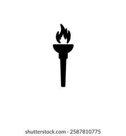 Flaming Torch, Olympic Ceremonial Fire Solid Flat Vector Icon Isolated on White Background.