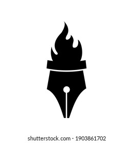 Flamante concepto de pluma antorcha resalte noticias, artículo, libertad escritura arte diseño de logo ilustración vectorial plantilla de icono fondo aislado