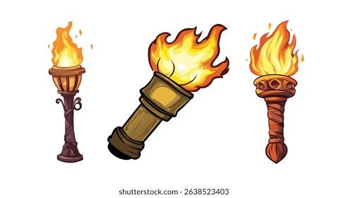 Flaming Torches Pixel Art Game Assets Fire Light Illustration