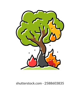 flaming tree wildfire disaster color icon vector. flaming tree wildfire disaster sign. isolated symbol illustration