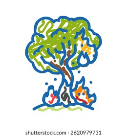 flaming tree wildfire desastre ícone doodle sketch vetor. flaming tree wildfire sinal de desastre. símbolo isolado ilustração