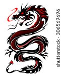 Flaming tribal dragon tattoo vector illustration in black and red colors