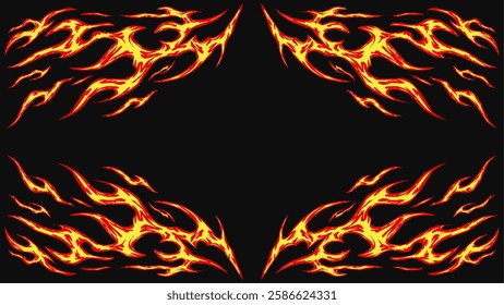 Flaming tribal frame with sharp, symmetrical fire patterns. Perfect for tattoos, posters, and decals