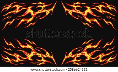 Flaming tribal frame with sharp, symmetrical fire patterns. Perfect for tattoos, posters, and decals