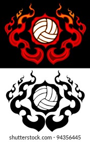 Flaming Volleyball Ball Tattoo Vector Image burning with Fire Flames