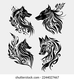 Flammenwolf auf weißem Hintergrund. Tribal Stencil Tattoo Design Konzept. Flache Vektorgrafik.