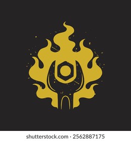 flaming wrench and bolts silhouette logo