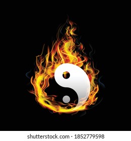 Flaming yin yang symbol vector graphic