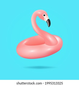 Flamingo 3d realistic illustration - Vector. object. Tropical bird shape inflatable swimming pool ring, tube, float isolated.