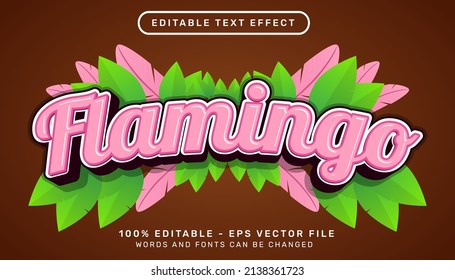 flamingo 3d text effect and editable text effect with leaf illustration