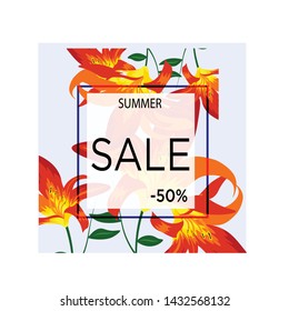 Flamingo 70 percent discount. Sale banner template design. 70 percent discount with floral green leaves. Big sale special offer. Special offer banner for poster, flyer, brochure, sticker. Vector illustration.