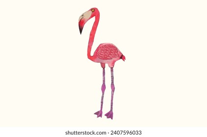 Flamingo, animal watercolor vector illustration.