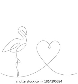 Flamingo aninal silhouette line drawing, vector illustration