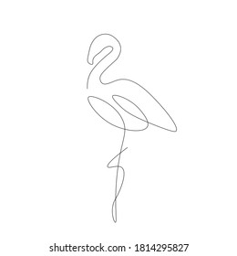 Flamingo aninal silhouette line drawing, vector illustration