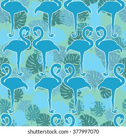 Flamingo art seamless, pattern backgrounds, textile design, blue backgrounds