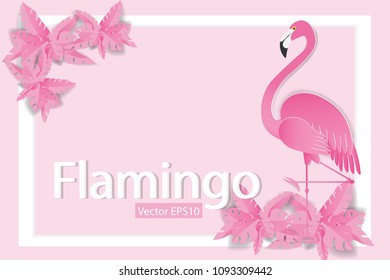 Flamingo background with concept summer sale,Paper art idea and digital craft.