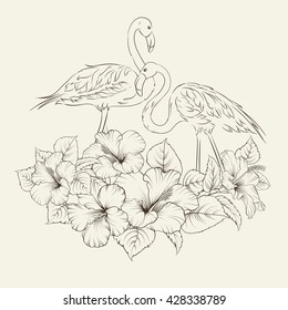 Zentangle Vector Flamingo Hibiskus Tattoo Design Stock Vektorgrafik Lizenzfrei 340612817