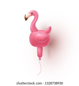 Flamingo balloon isolated on white background. Pink inflatable tropical bird ballon. Vector 3d summer flamingo icon. 