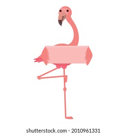 Vector de caricatura de icono de pancarta Flamingo. Pájaro zoológico rosado. Flamingo tropical
