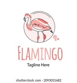 Flamingo bird abstract logo line art vector illustration with dummy text on white background.