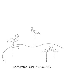 Flamingo bird animal continuous line drawing, vector illustration