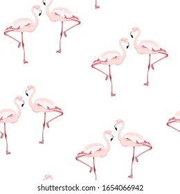 Flamingo Bird Background. Feather Retro Seamless Pattern. Vector Texture for fabric or others. 