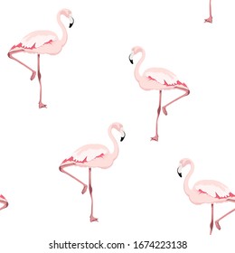 Flamingo Bird Background. Feather Retro Seamless Pattern. Texture for fabric or others. 