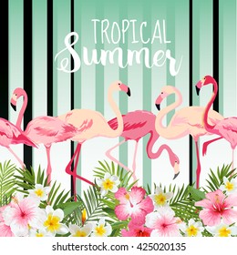 Flamingo Bird Background. Retro Pattern. Tropical. Vector. Graphic Design. Template Brochure. 