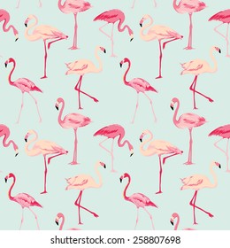 Flamingo Bird Background - Retro seamless pattern in vector