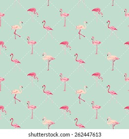 Flamingo Bird Background - Retro seamless pattern in vector