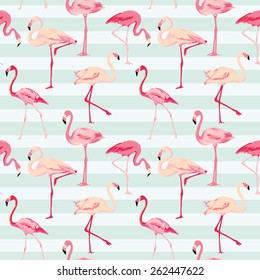 Fondo de pájaro Flamingo - Patrón retro sin fisuras en vector