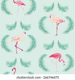 Fondo de pájaro Flamingo - Patrón retro sin fisuras en vector