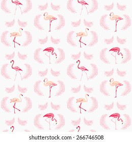 Flamingo Bird Background - Retro seamless pattern in vector