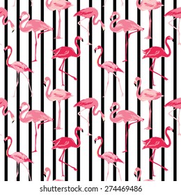 Flamingo Bird Background - Retro seamless pattern in vector