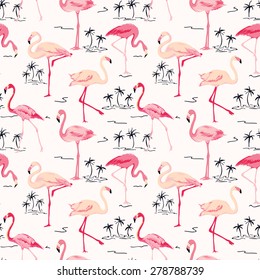 Flamingo Bird Background - Retro seamless pattern in vector