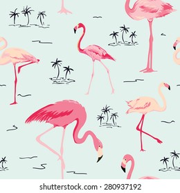 Flamingo Bird Background - Retro seamless pattern in vector