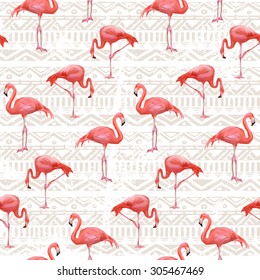 Flamingo Bird Background . Seamless vector pattern