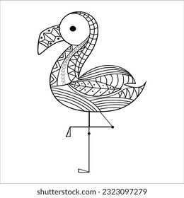 Flamingo bird coloring book for adults vector illustration. Zentangle style. Black and white lines. Flamingo Mandala Coloring Pages for Adults. coloring book,coloring page or colouring picture. Vector