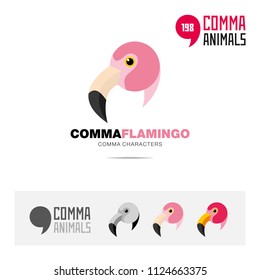 Flamingo bird concept icon set and modern brand identity logo template and app symbol based on comma sign
