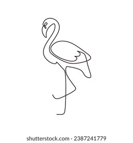 Flamingo bird in continuous one line art drawing. Vector illustration isolated. Minimalist design handdrawn.