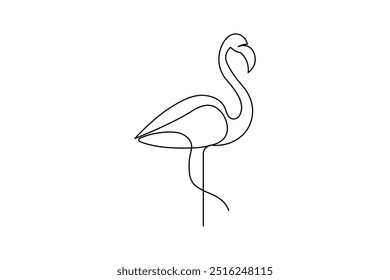 Flamingo bird continuous one line drawing of isolated outline art and heron bird vector icon