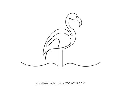 Flamingo pássaro contínuo um desenho de linha de contorno isolado arte e garça pássaro ícone vetor