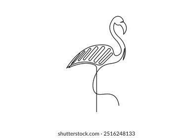 Flamingo bird continuous one line drawing of isolated outline art and heron bird vector icon